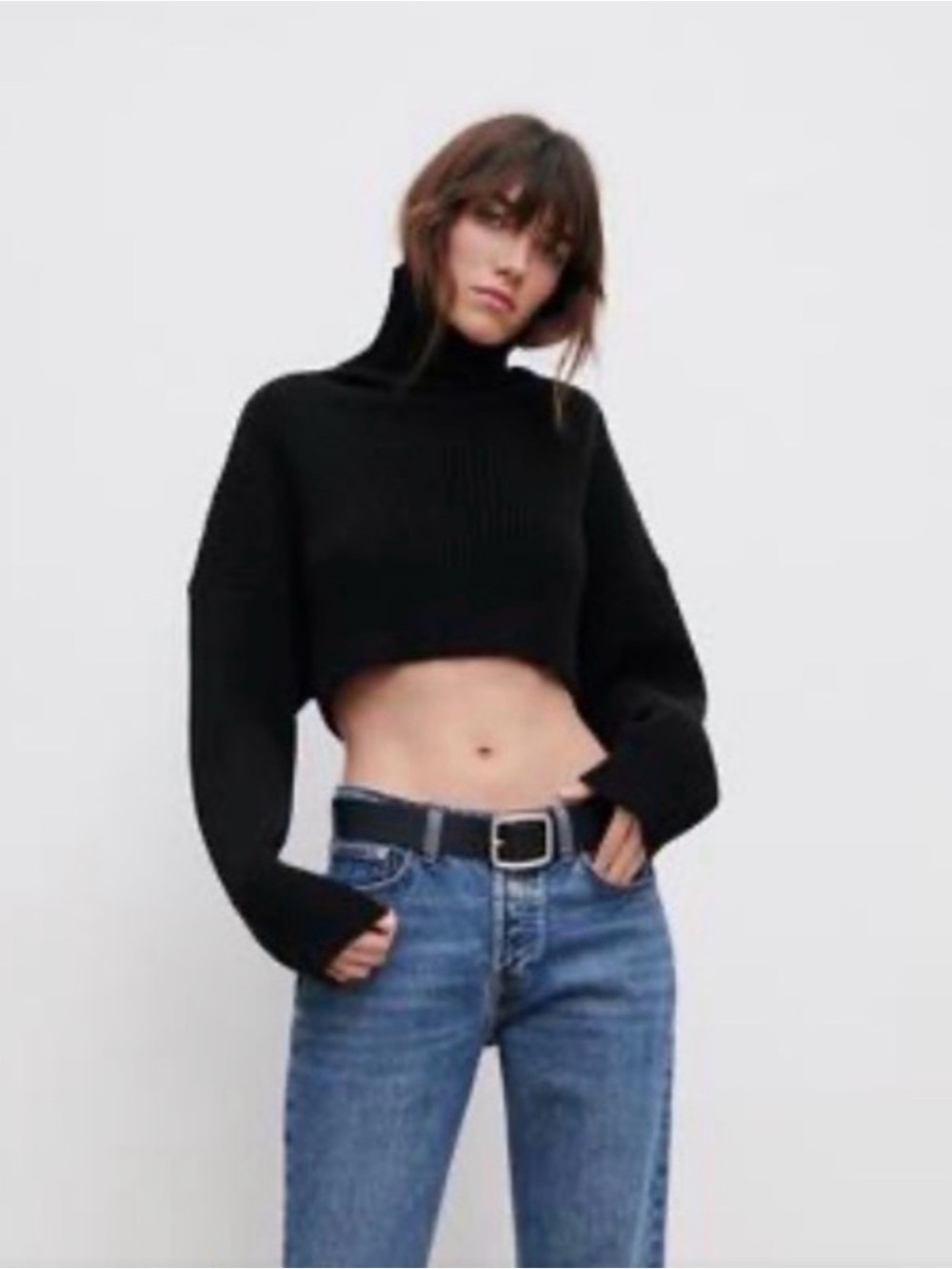 NWT ZARA Black Cropped Turtleneck Black Sweater Size S REF 4331/018/800